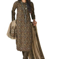 DRAVINAM Trends Women's Digital Kani Printed Pure Viscose Maslin Summer Wear Fancy Embroidery work Kurta Material For Women with Pure Maslin Digital Printed Dupatta (Dark Brown)