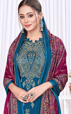 DRAVINAM Trends Printed Pashmina Unstitch Salwar Suit Dress Material with Printed Shawl Dupatta