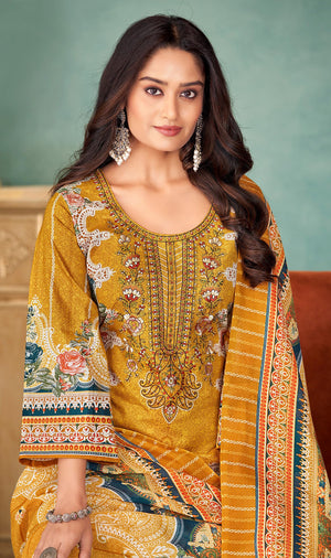 DRAVINAM Trends Lawn Cotton Pakistani Embroidered Suit Dress Material with Unstitched Bottoms and Cotton Dupatta