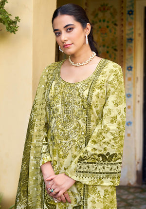 DRAVINAM Trends Unstitched Cotton Suit Dress Material Set: Pakistani Print Top Fabric with Embroidery | Customizable Solid Bottoms | Cotton Fancy Dupatta