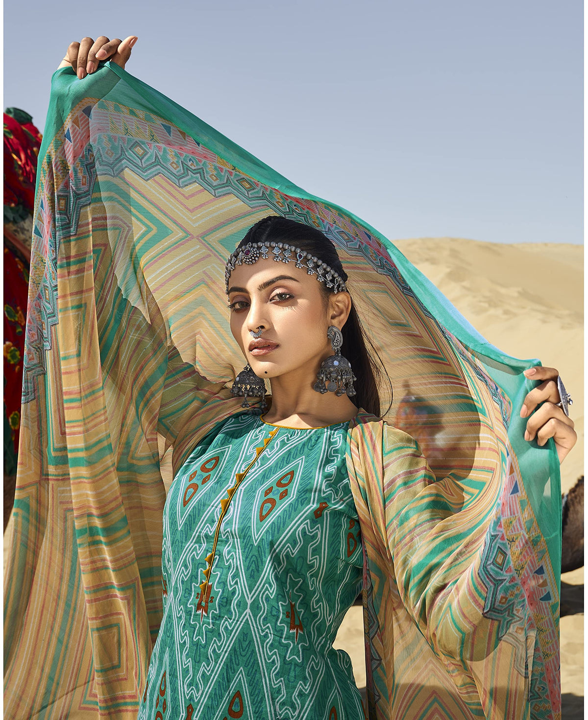 DRAVINAM Trends Women's Unstitched Digital Floral Printed Embroidered Cotton Casual Wear Salwar Suits For Women with Nazneen Chiffon Chunni/Dupatta (Blue)