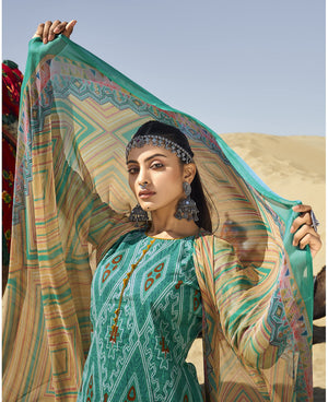 DRAVINAM Trends Women's Unstitched Digital Floral Printed Embroidered Cotton Casual Wear Salwar Suits For Women with Nazneen Chiffon Chunni/Dupatta (Blue)