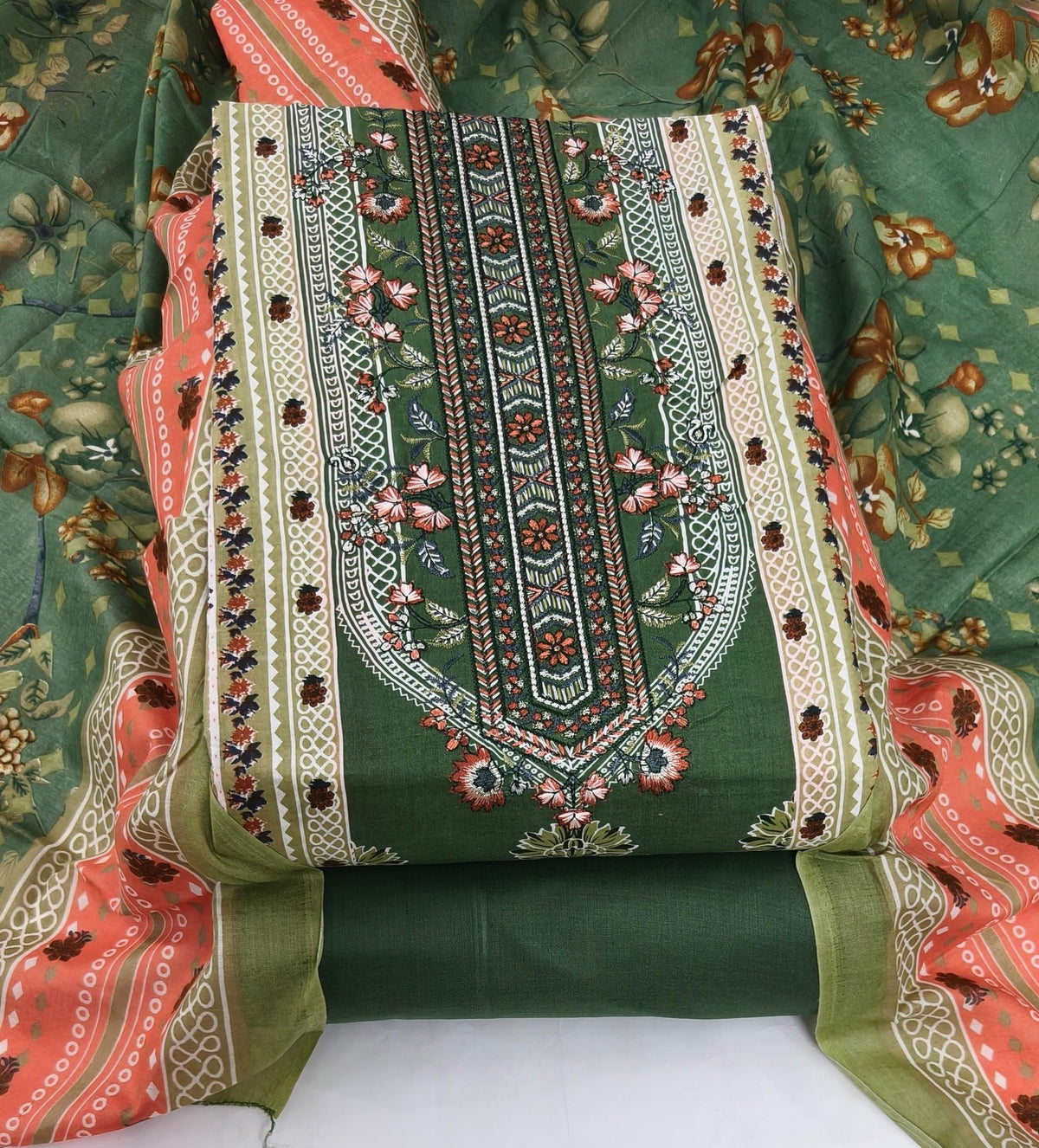 DRAVINAM Trends Women's Pure Cotton Unstitched Salwar Suit Dress Material Set | Pakistani Prints with Embroidery I Mulmul Dupatta