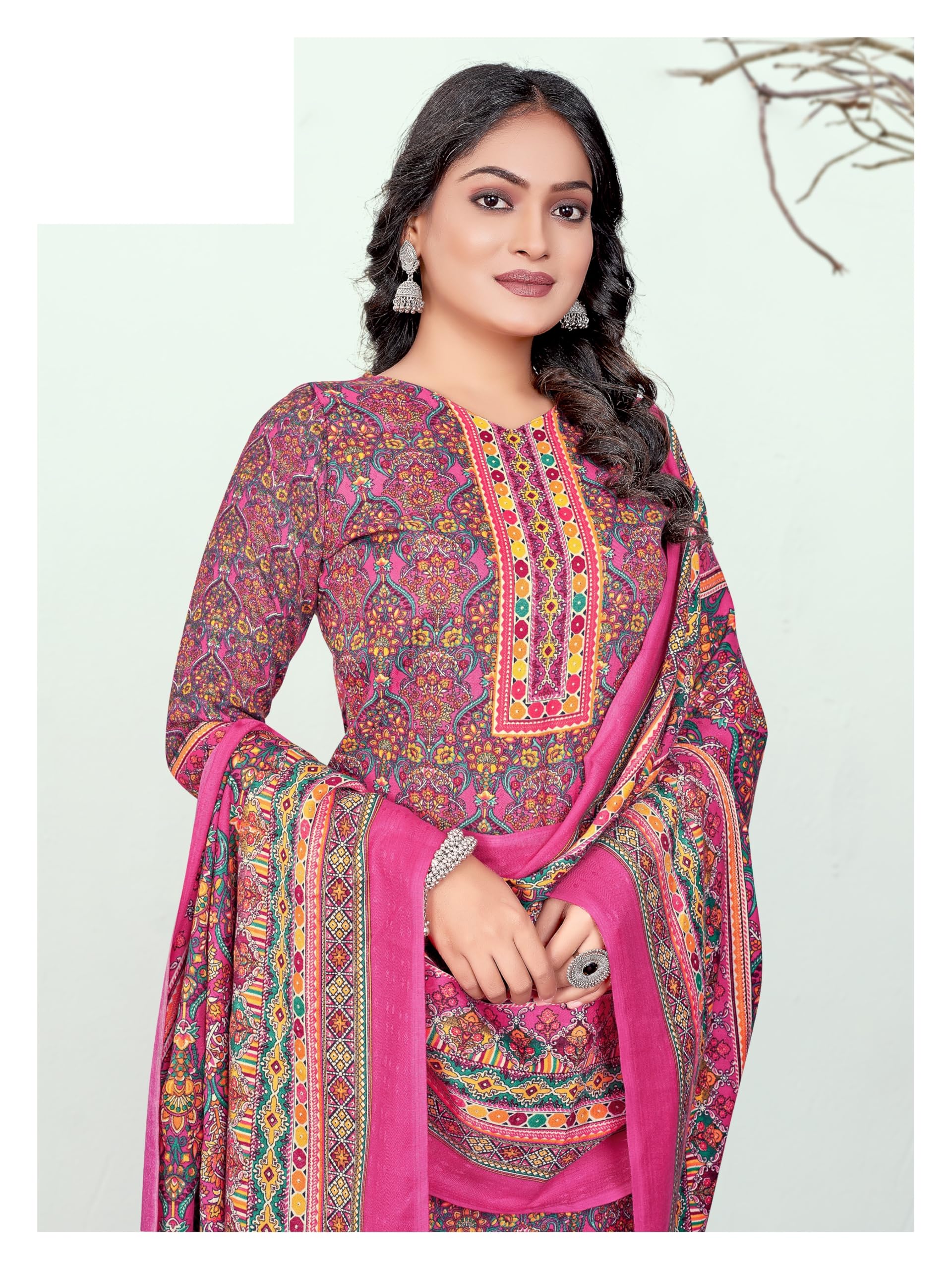 DRAVINAM Trends Women's Unstitched Winter Wear Kani Printed Heavy Woolen Pashmina Salwar Suit Dress Material with Printed Shawl Dupatta