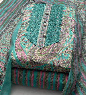 DRAVINAM Trends Women's Cambric Cotton Dress Material | Unstitch Kalamkari Printed Suit Set with Cotton Dupatta