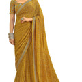 DRAVINAM Trends Women's bandhani print georgette embroidered saree with heavy embroidered Blouse Piece