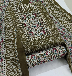 DRAVINAM Trends Women's Cambric Cotton Dress Material | Unstitch Kalamkari Printed Suit Set with Cotton Dupatta