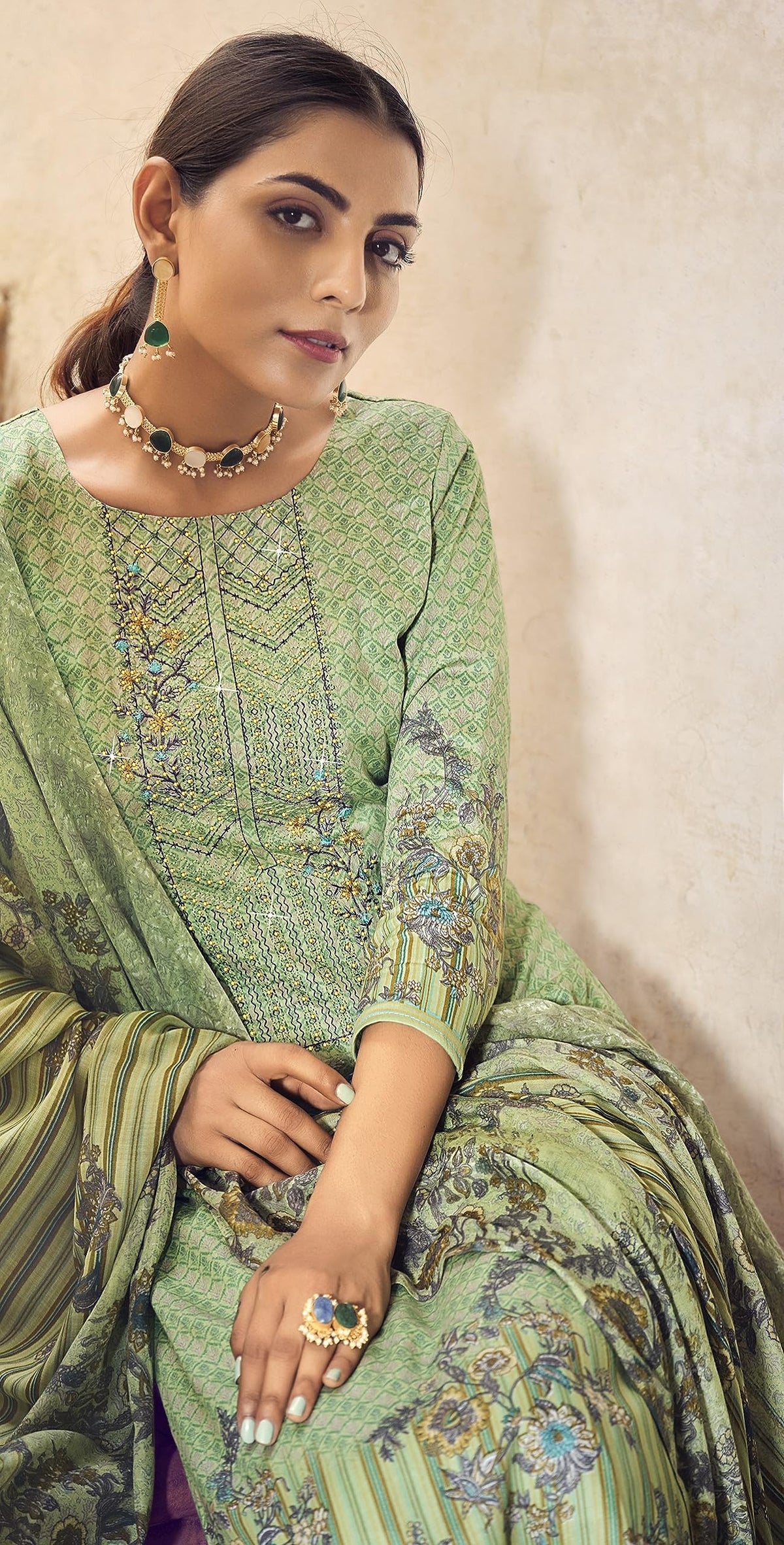 DRAVINAM Trends Women Unstitched Pakistani Print Embroidered Cotton Salwar Suit Dress Materials With Cotton Dupatta