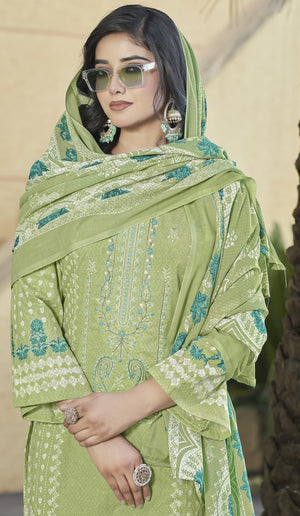 DRAVINAM Trends Women's Pure Lawn Cotton Pakistani Embroidered Suit Dress Material with Unstitched Bottoms and Cotton Dupatta