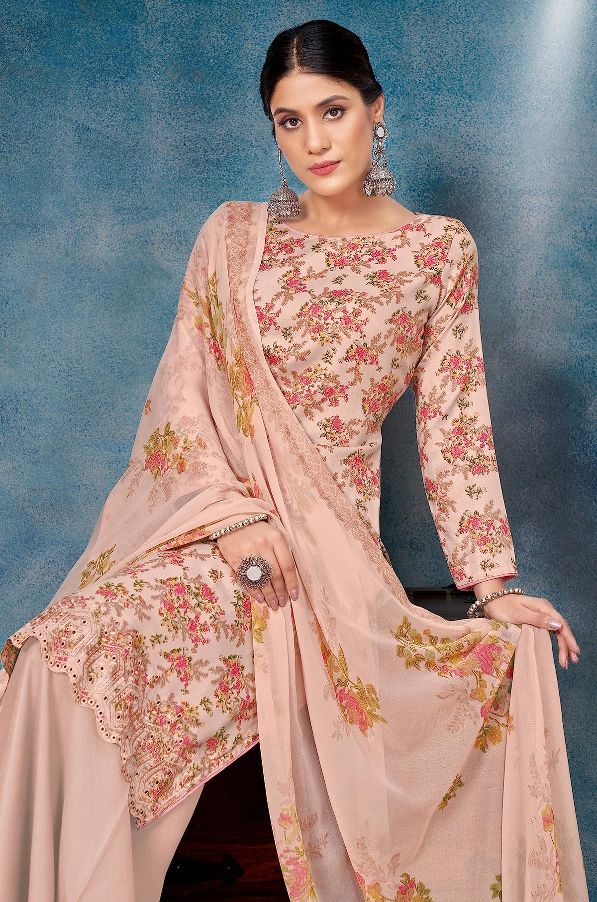 DRAVINAM Trends Unstitched Printed Embroidered Cotton Salwar Suits Dress Material with Chiffon Dupatta