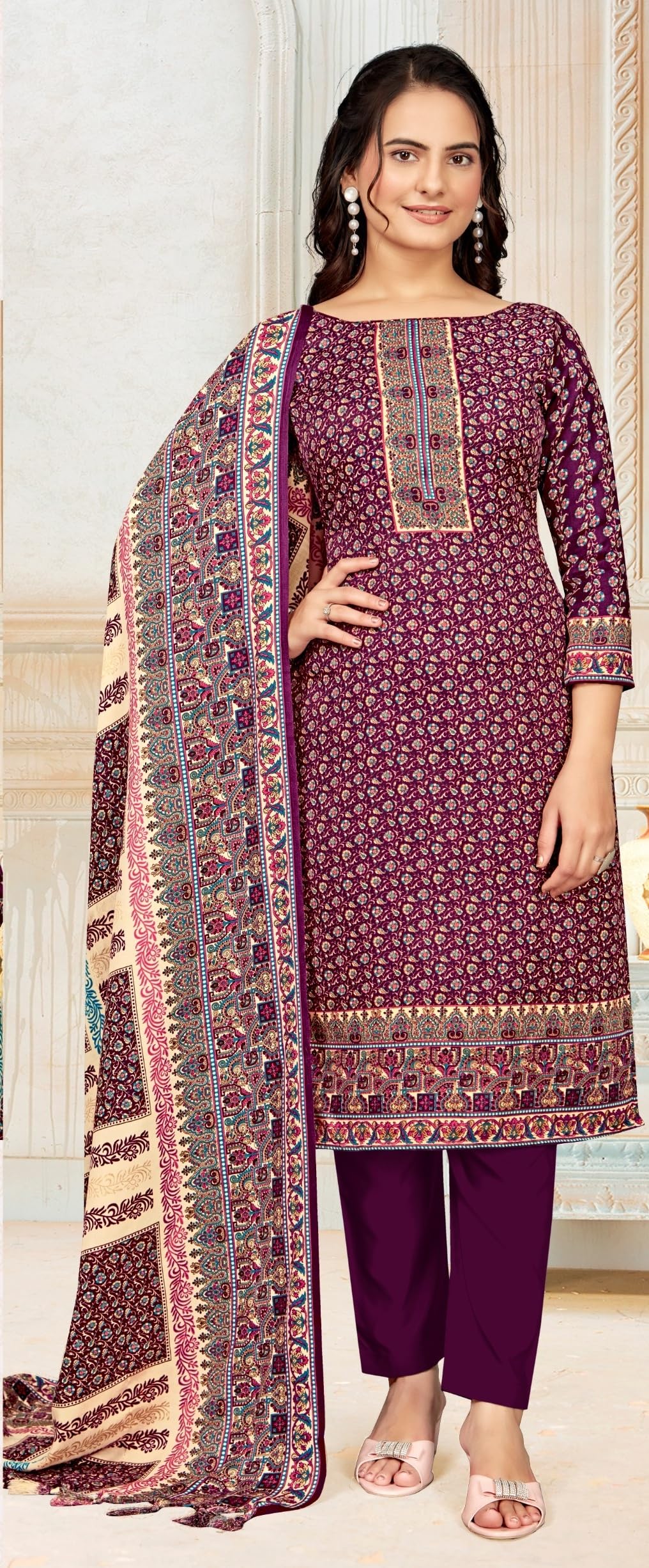 DRAVINAM Trends Women's Unstitched Winter Wear Kaani Digital Printed Heavy Woolen Pashmina Salwar Suit Dress Material with Printed Shawl Dupatta