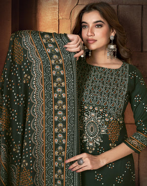DRAVINAM Trends Women's Printed Woolen Pashmina Unstitch Salwar Suit Dress Material with Digital Woolen Warm Shawl Dupatta