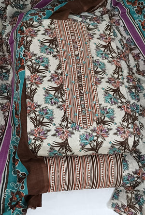 DRAVINAM Trends Women's Cambric Cotton Dress Material | Unstitch Kalamkari Printed Suit Set with Cotton Dupatta