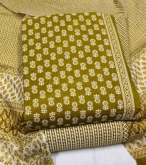 DRAVINAM Trends Jaipuri Print Cambric Cotton Unstitched Salwar Suit Dress Material for Women with Mulmul Cotton Dupatta