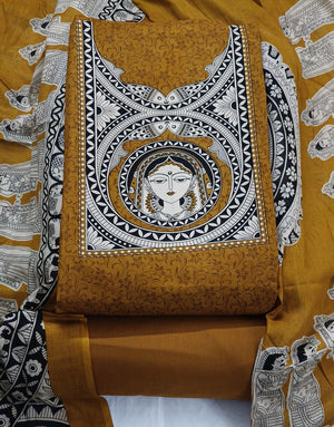 DRAVINAM Trends Women's Handblock Dabu Print Pure Cotton Unstitched Salwar Suit Dress Material with Peacock Motif & Mulmul Dupatta