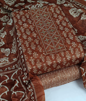 DRAVINAM Trends Women's Printed Embroidered and Hand Work Premium Cotton Jaipuri Unstitched Salwar Suit Dress Material with Mulmul Cotton Dupatta