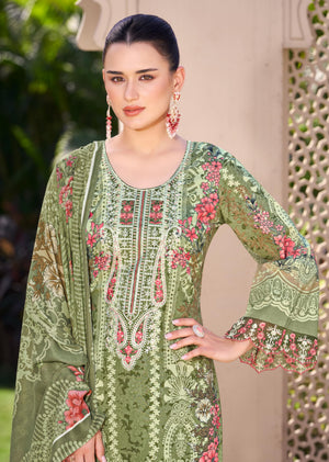 DRAVINAM Trends Women's Unstitched Salwar Suit Dress Material - Pure Cambric Cotton Pakistani Print Embroidered Kameez II Pure Cotton Bottoms II Pure Cotton Dupatta