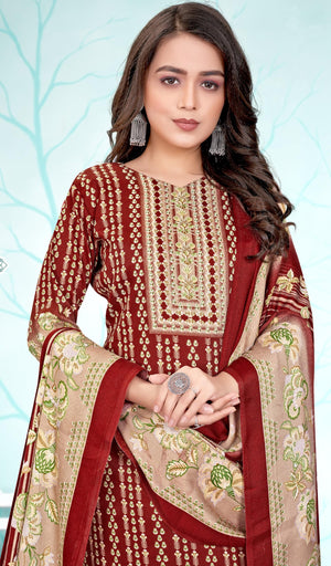 DRAVINAM Trends Women's Unstitched Kaani Print Pashmina Winter wear Dress Material Fabric for Salwar Suit with printed pashmina Kashmiri shawl dupatta (Pink)