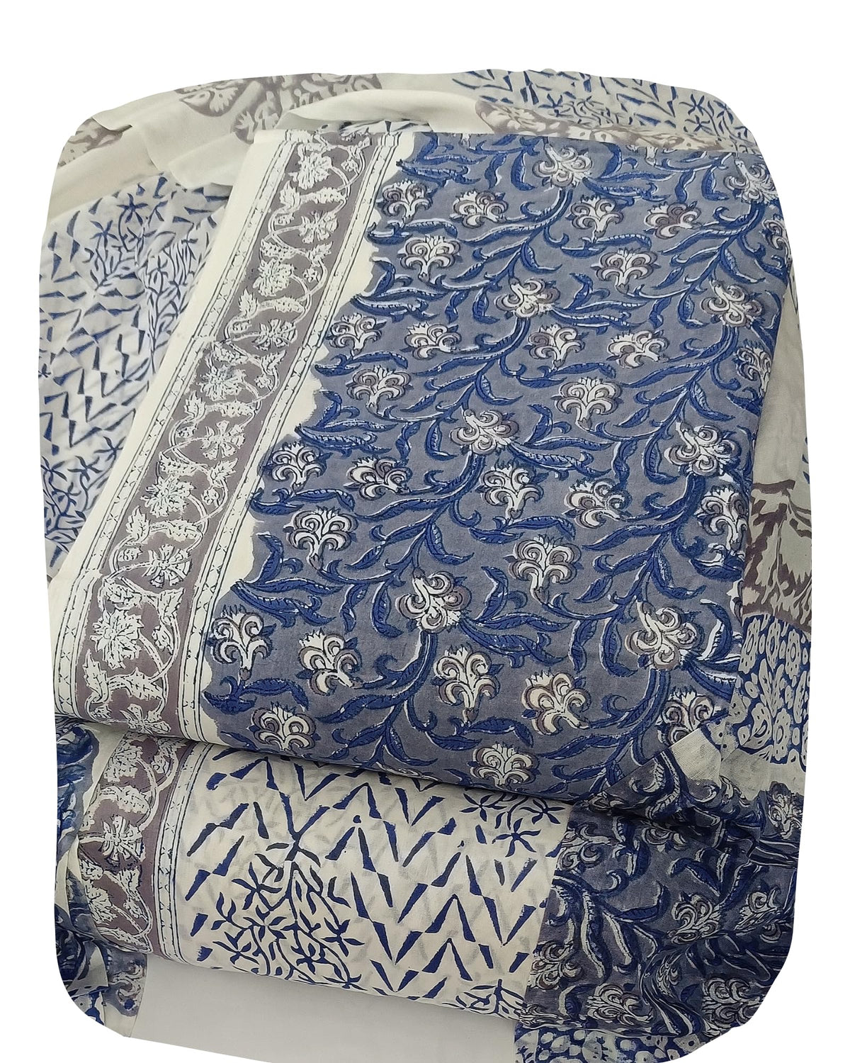 DRAVINAM Trends Hand Block Dabu Print Indigo Cambric Unstitched Cotton Suit Dress Material for Women with Mulmul Cotton Hand Printed Dupatta