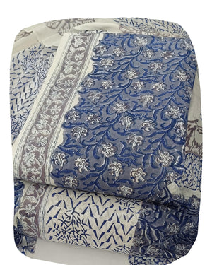 DRAVINAM Trends Hand Block Dabu Print Indigo Cambric Unstitched Cotton Suit Dress Material for Women with Mulmul Cotton Hand Printed Dupatta