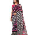 DRAVINAM Trends Women's Jacquard Organza Saree With Blouse Piece (NaaOr_3_Black And Pink)