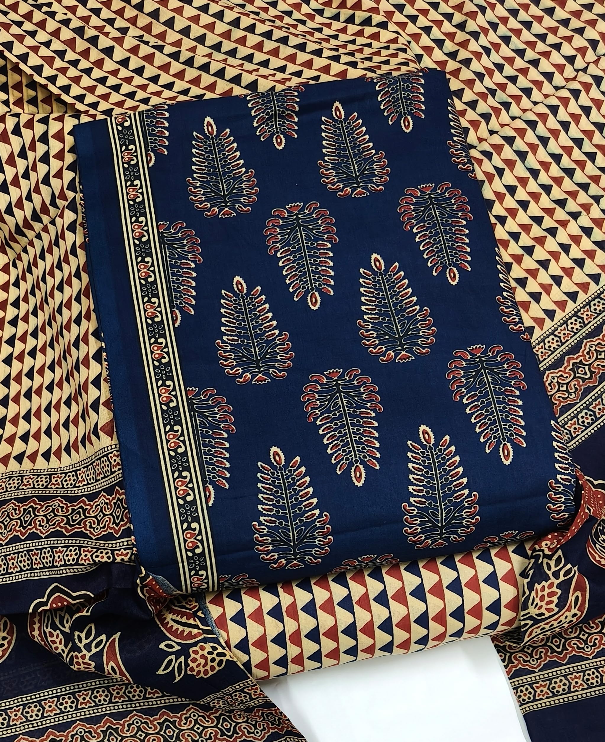 DRAVINAM Trends Jaipuri Print Cambric Cotton Unstitched Salwar Suit Dress Material for Women with Mulmul Cotton Dupatta