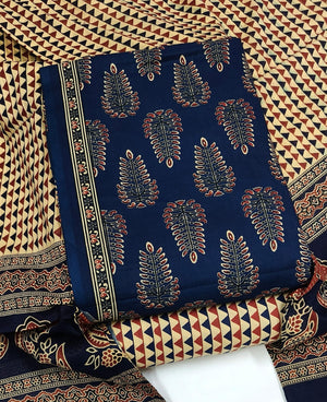 DRAVINAM Trends Jaipuri Print Cambric Cotton Unstitched Salwar Suit Dress Material for Women with Mulmul Cotton Dupatta