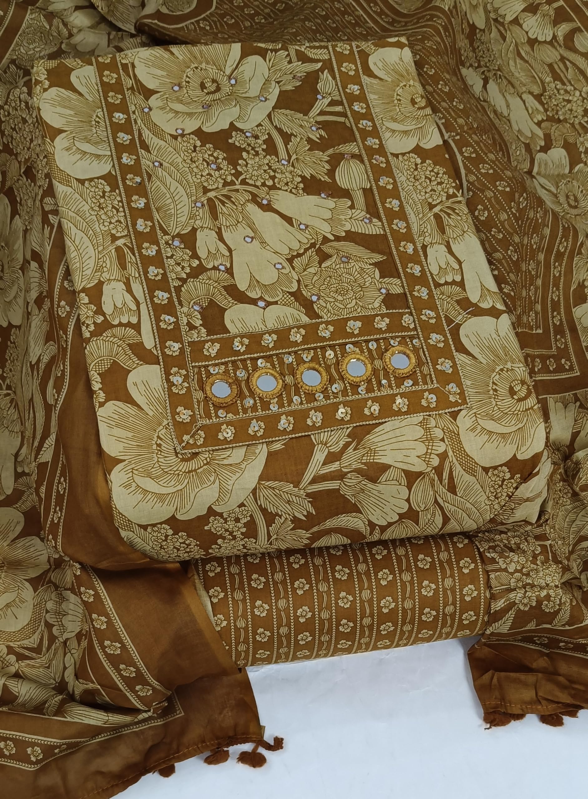 DRAVINAM Trends Women's Printed Embroidered and Hand Work Premium Cotton Jaipuri Unstitched Salwar Suit Dress Material with Mulmul Cotton Dupatta