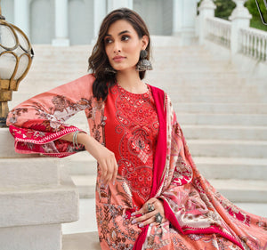 DRAVINAM Trends Women's Lawn Cotton Pakistani Embroidered Suit Dress Material with Unstitched Bottoms and Cotton Dupatta