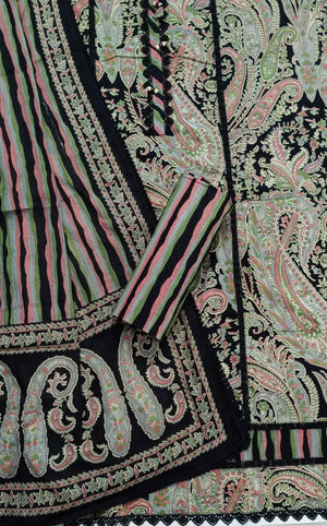 DRAVINAM Trends Women's Pure Cotton Geometric Handblock Printed Unstitched Salwar Suit Dress Material with Mirror Work Neck & Mulmul Dupatta (Black)