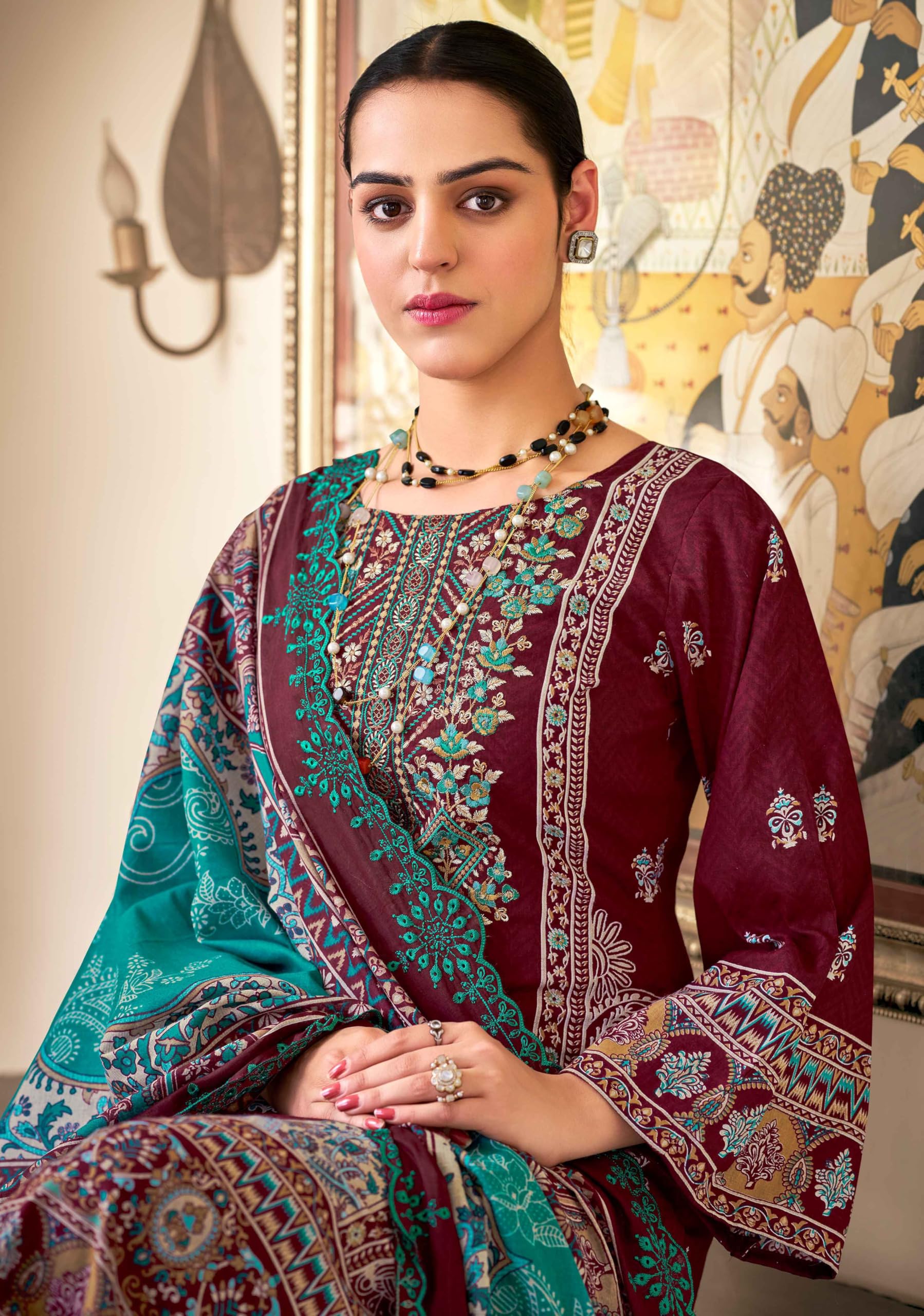 DRAVINAM Trends Women's Unstitched Salwar Suit Dress Material - Cotton Digital Printed Organza Embroidered Kameez II Unstitch Bottoms II Cotton Dupatta