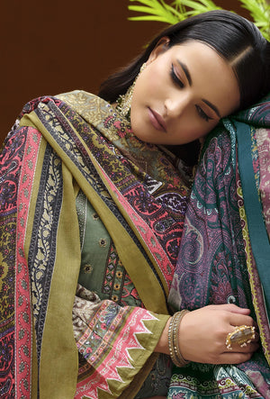DRAVINAM Trends Unstitched Pakistani Print Embroidered Cotton Salwar Suit Dress Materials with Cotton Printed Dupatta