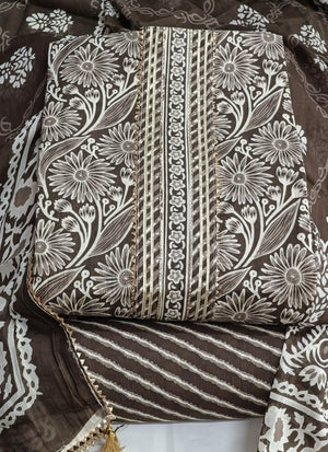 DRAVINAM Trends Women's Jaipuri Printed Embroidered and Hand Work Premium Cambric Cotton Unstitched Salwar Suit Dress Material with Mulmul Cotton Dupatta