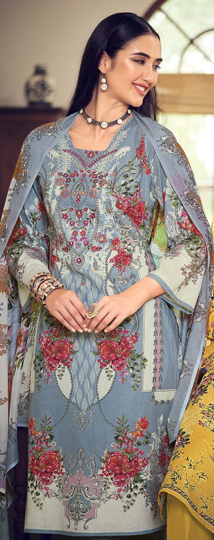 DRAVINAM Trends Unstitched Cotton Suit Pakistani Print Embroidered Dress Materials with Cotton Dupatta