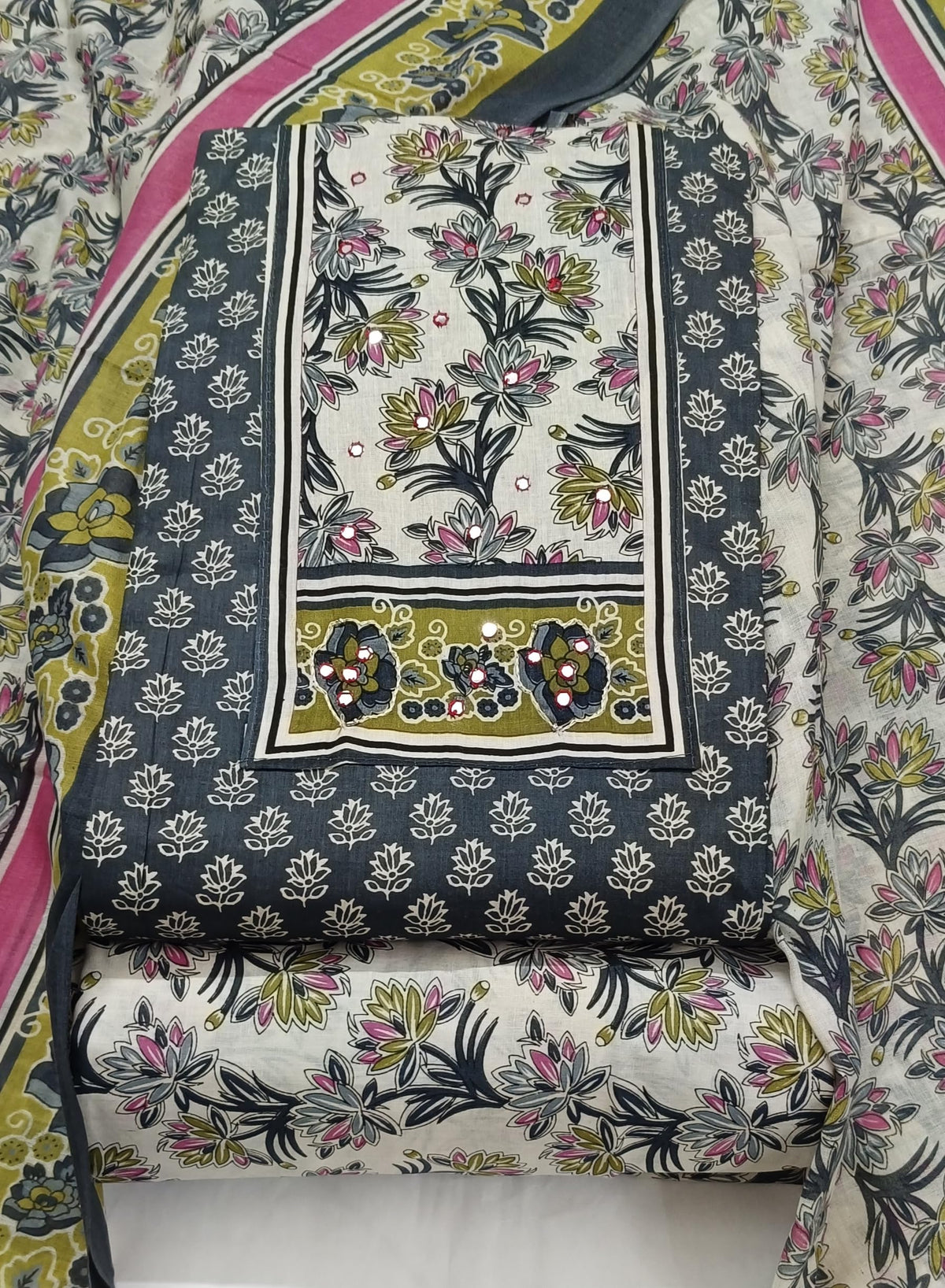 DRAVINAM Trends Women's Ethnic Pure Cotton Jaipuri Printed Unstitched Salwar Suit Dress Material with Dupatta