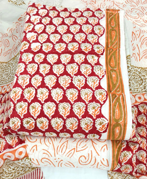 DRAVINAM Trends Hand Block Print Jaipuri Cambric Unstitched Cotton Suit Dress Material for Women with Mulmul Cotton Hand Printed Dupatta