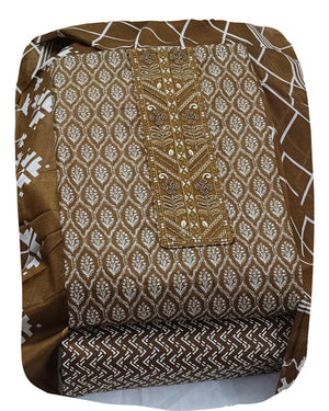 DRAVINAM Trends Women's Premium Cotton Jaipuri Printed Embroidered and Hand Work Unstitched Salwar Suit Dress Material with Mulmul Cotton Dupatta