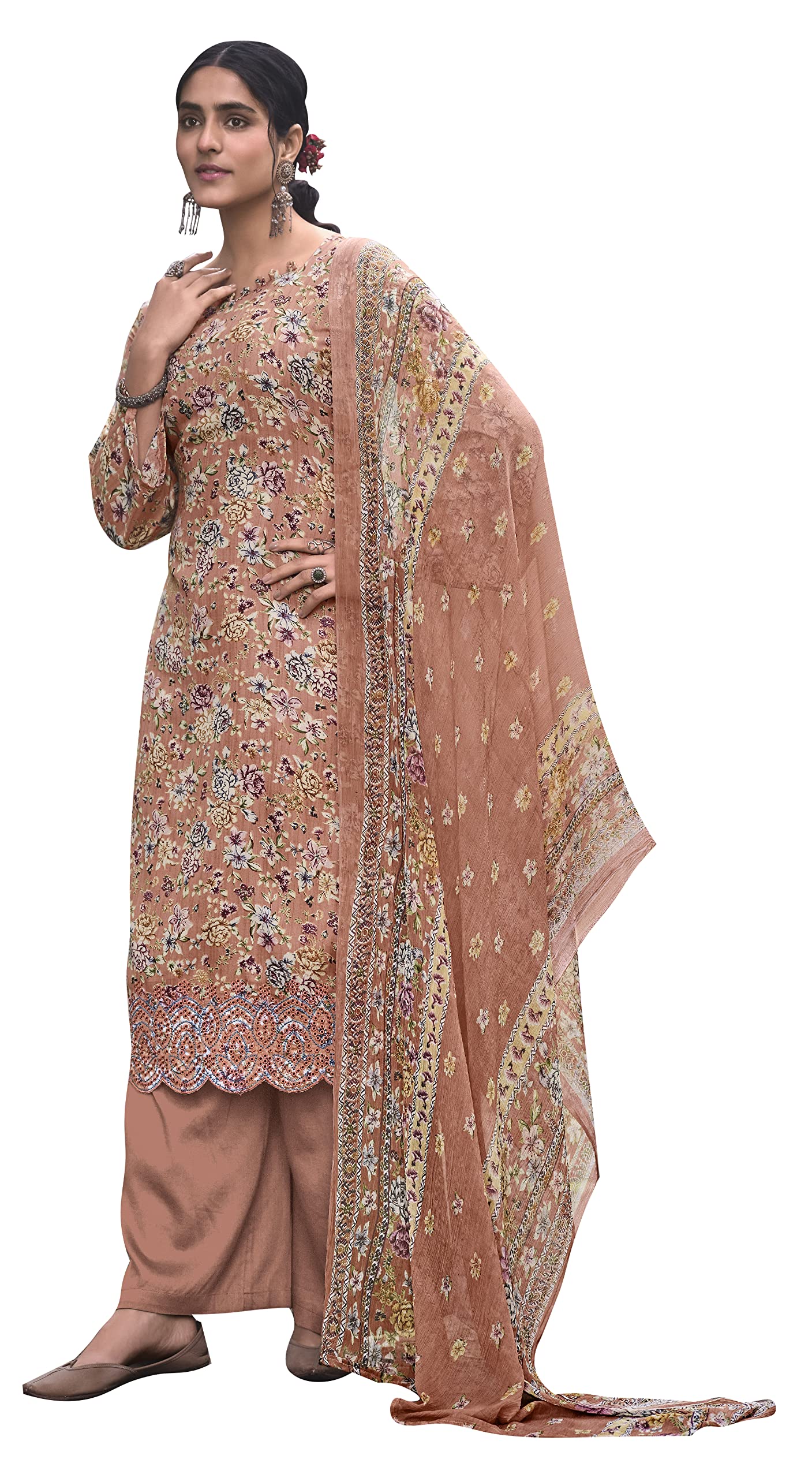 DRAVINAM Trends Unstitched Digital Printed Pure Cotton Embroidered Suit Set with Pure Bember Dupatta