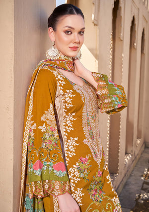 DRAVINAM Trends Women's Unstitched Salwar Suit Dress Material - Pure Cambric Cotton Pakistani Print Embroidered Kameez II Pure Cotton Bottoms II Pure Cotton Dupatta