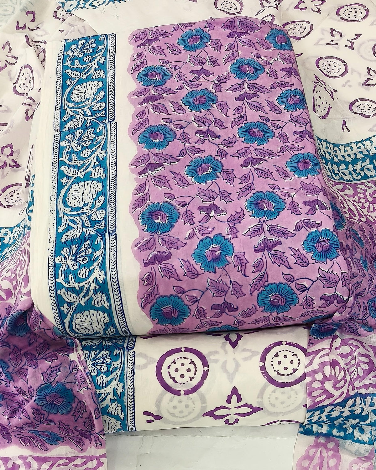 DRAVINAM Trends Hand Block Print Jaipuri Cambric Unstitched Cotton Suit Dress Material for Women with Mulmul Cotton Hand Printed Dupatta