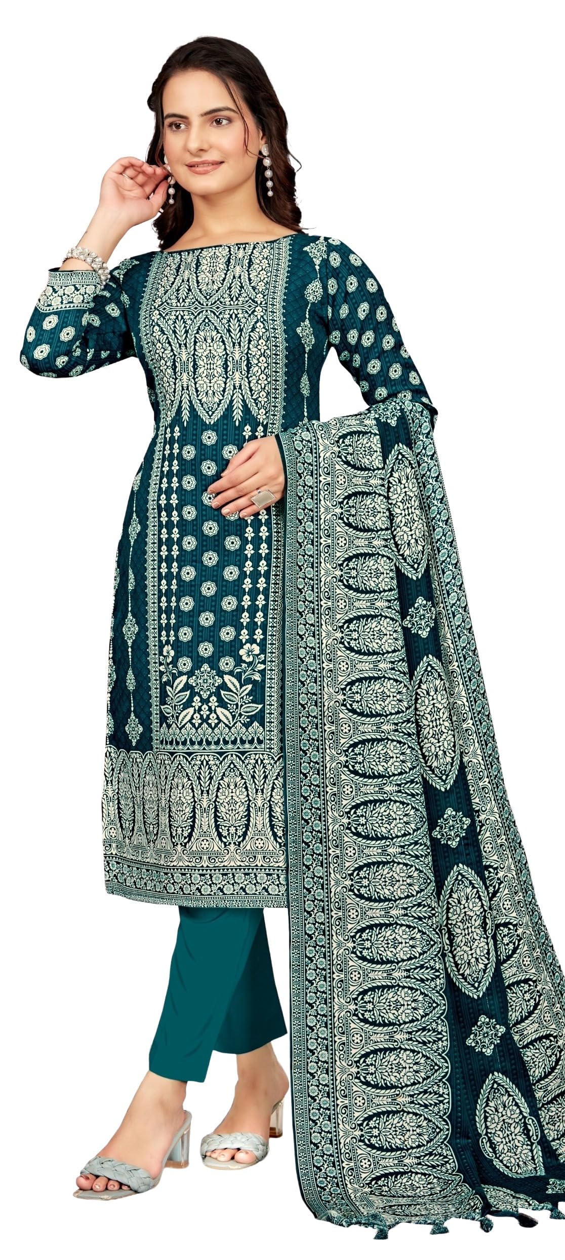 DRAVINAM Trends Women's Unstitched Winter Wear Digital Printed Heavy Woolen Pashmina Salwar Suit Dress Material with Printed Shawl Dupatta