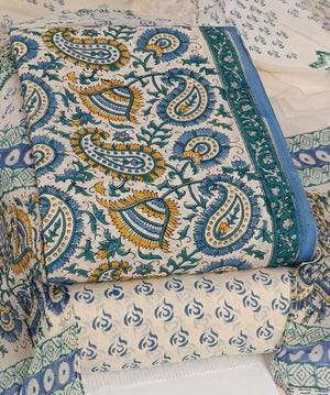 DRAVINAM Trends Hand Block Print Cambric Cotton Unstitched Salwar Suit Set for Women with Pure Chiffon Hand Printed Dupatta