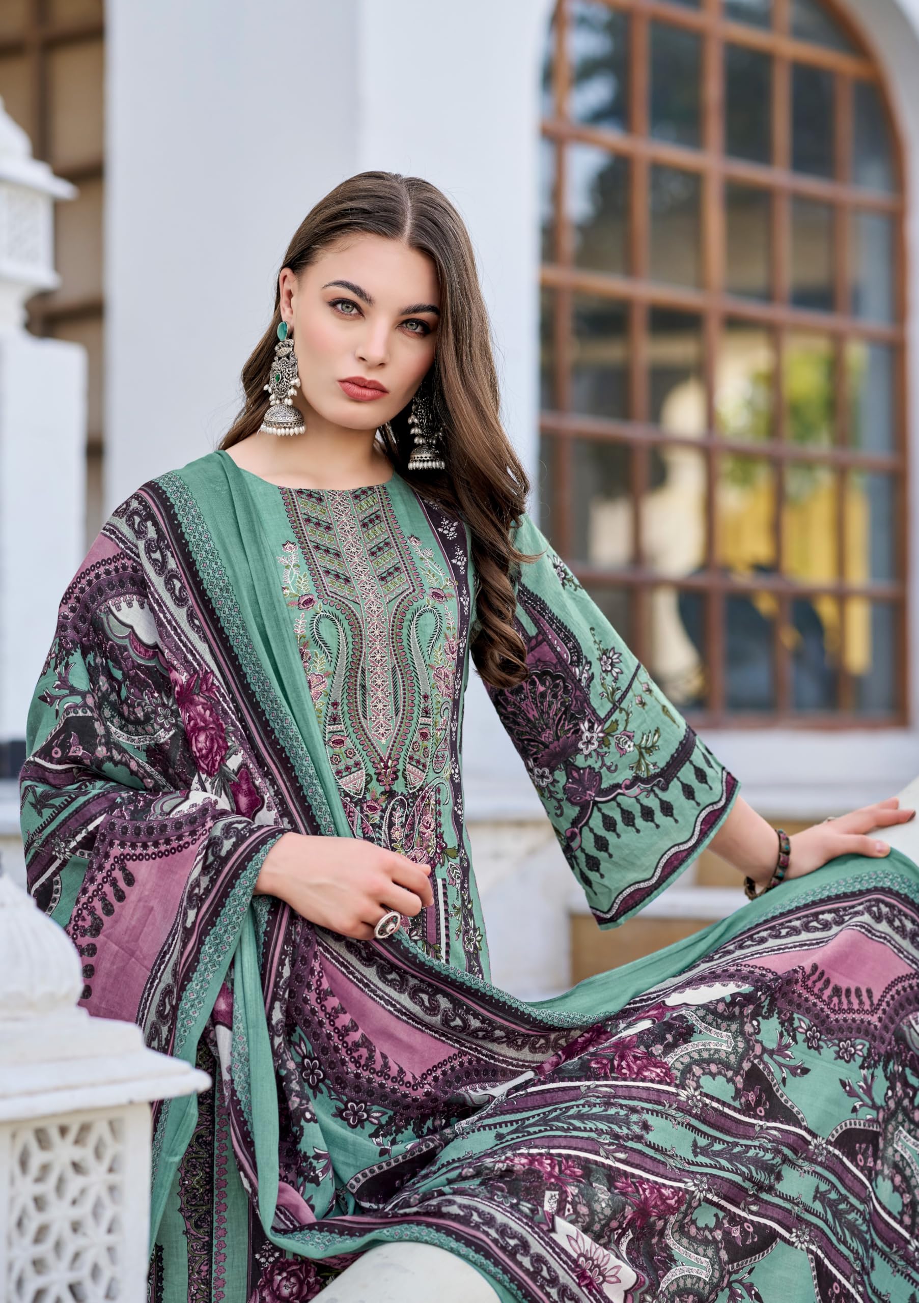 DRAVINAM Trends Women's Unstitched Salwar Suit Dress Material - Cotton Digital Printed Organza Embroidered Kameez II Unstitch Bottoms II Cotton Dupatta