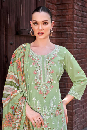 DRAVINAM Trends Women's Exquisite Unstitched Viscose Cambric Lawn Cotton Suit Dress Material with Embroidered Daman & Sleeves | Stylish Pure Cotton Digital Print Dupatta & Solid Bottoms