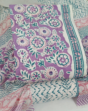 DRAVINAM Trends Hand Block Dabu Print Indigo Cambric Unstitched Cotton Suit Dress Material for Women with Mulmul Cotton Hand Printed Dupatta