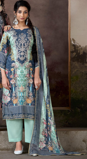 DRAVINAM Trends Pure Viscose Maslin Cotton Digital Printed Heavy Hand Embroidered Suit Dress Material with Unstitched Bottoms and Maslin Printed Dupatta