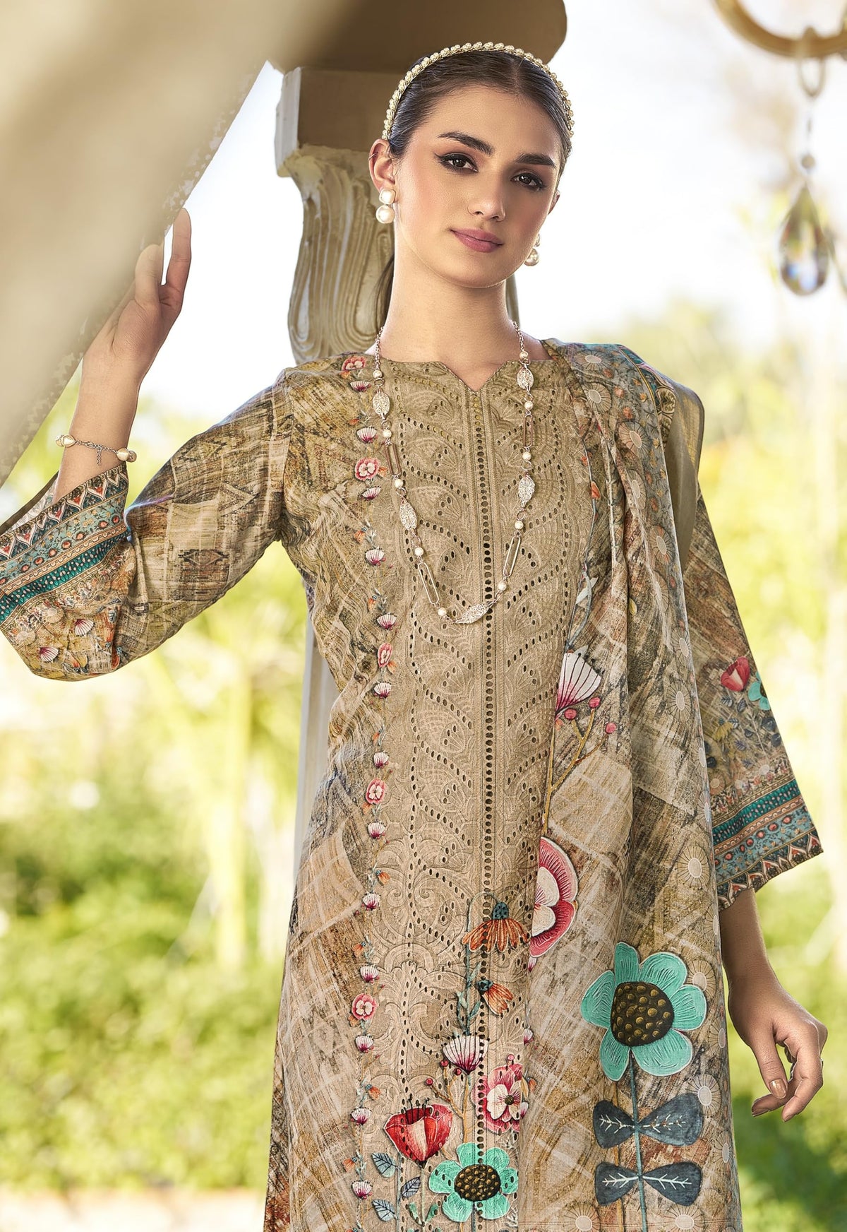 DRAVINAM Trends Women's Unstitched Salwar Suit Dress Material - Jam Cotton Digital Printed Heavy Embroidered Boring Work Kameez II Unstitch Bottoms II Cotton Dupatta