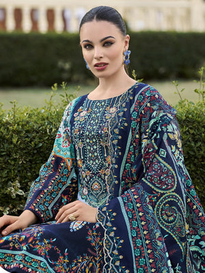 DRAVINAM Trends Women's Unstitched Pakistani Digital Print Embroidered Pure Cotton Salwar Suit Dress Materials with Cotton Embroidered Cutwork Dupatta