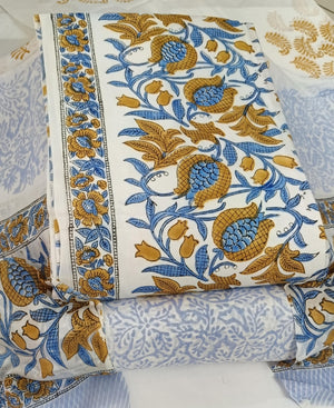 DRAVINAM Trends Hand Block Dabu Print Indigo Cambric Unstitched Cotton Suit Dress Material for Women with Mulmul Cotton Hand Printed Dupatta