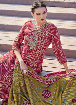 DRAVINAM Trends Women's Pure Pashmina Printed and Embroidered Suit Dress Material with Pure Pashmina Dobby Printed Shawl
